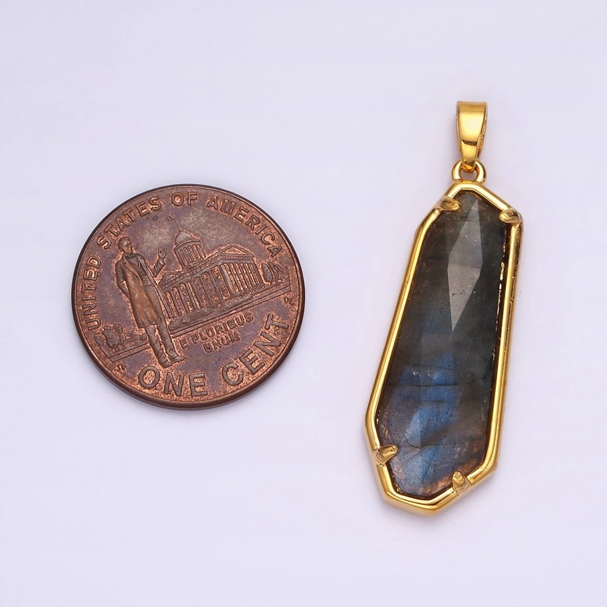 14K Gold Filled Amethyst, Labradorite Multifaceted Geometric Bezel Pendant in Gold & Silver | AH038 - AH041