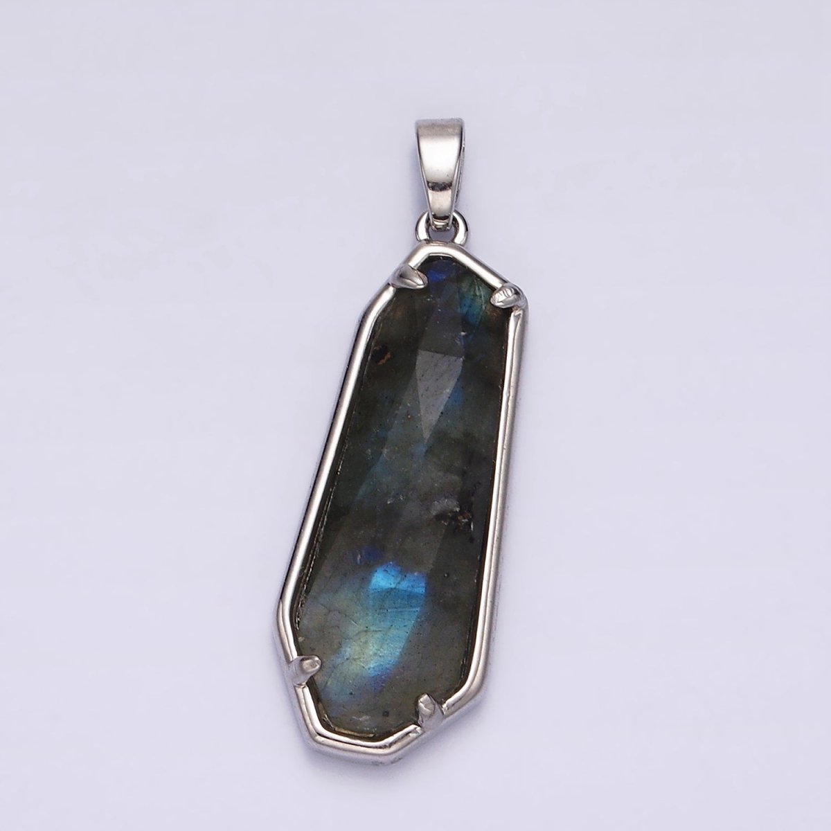 14K Gold Filled Amethyst, Labradorite Multifaceted Geometric Bezel Pendant in Gold & Silver | AH038 - AH041