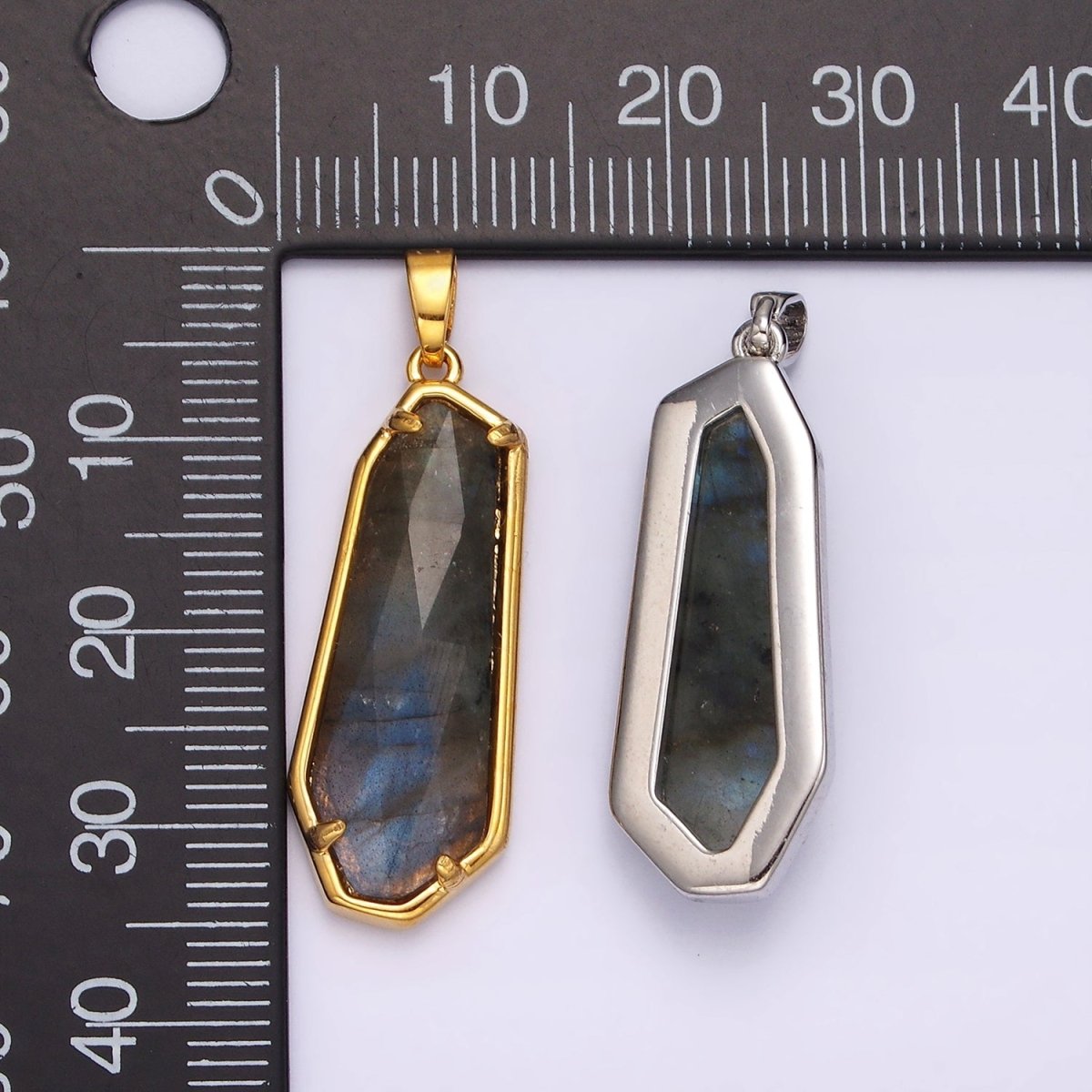 14K Gold Filled Amethyst, Labradorite Multifaceted Geometric Bezel Pendant in Gold & Silver | AH038 - AH041