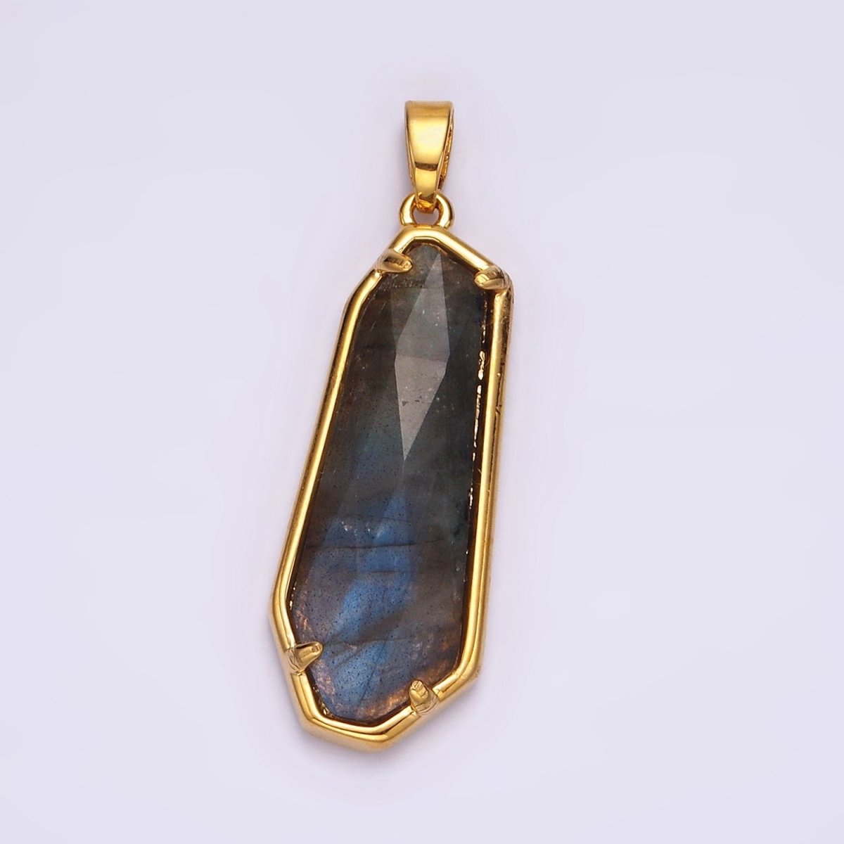 14K Gold Filled Amethyst, Labradorite Multifaceted Geometric Bezel Pendant in Gold & Silver | AH038 - AH041