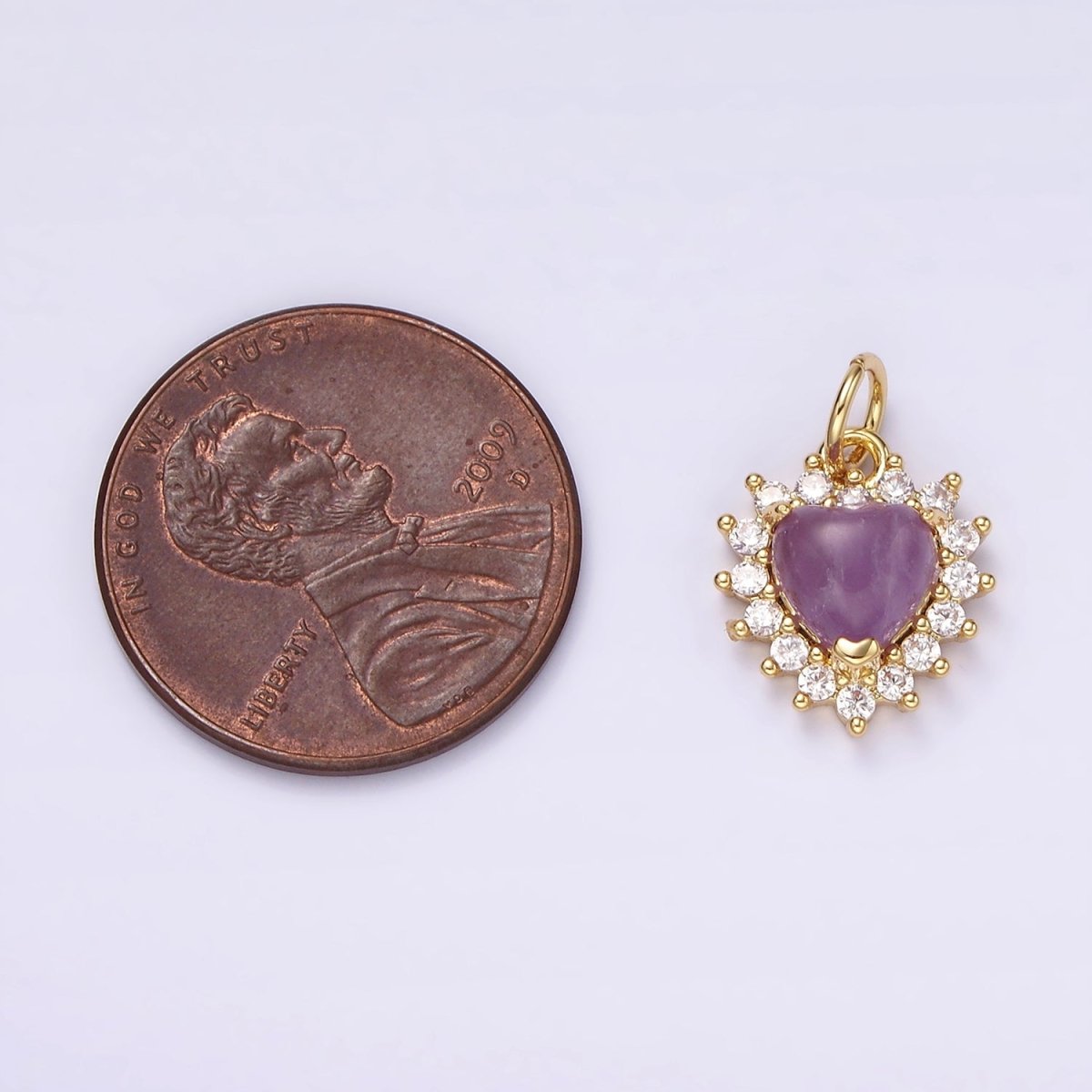14K Gold Filled Amethyst, Moss Agate Heart CZ Lined Charm | AG486 AG487