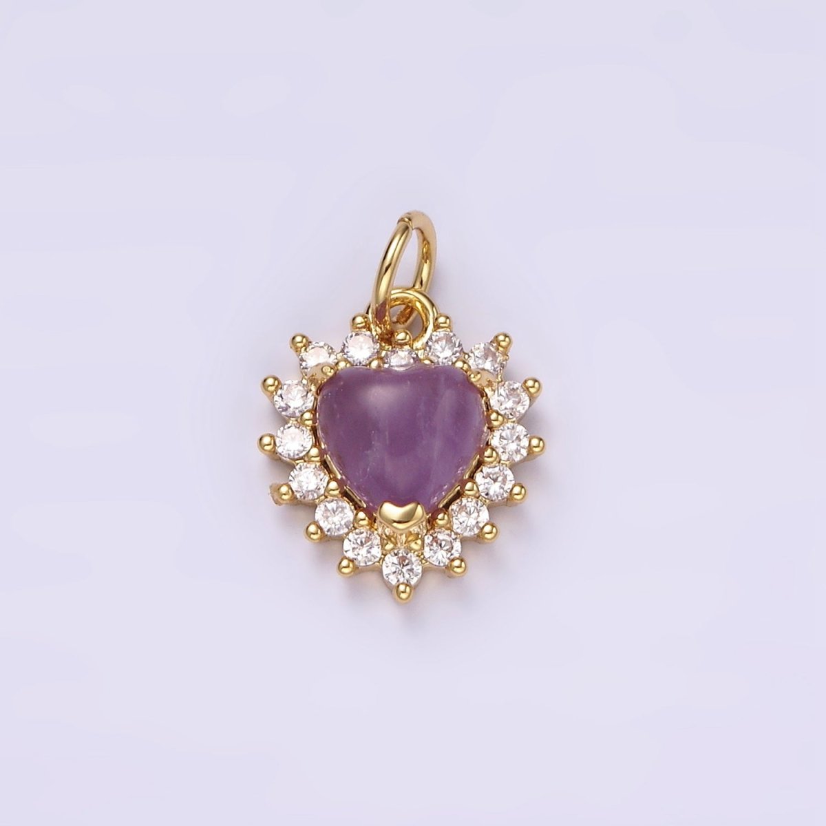 14K Gold Filled Amethyst, Moss Agate Heart CZ Lined Charm | AG486 AG487