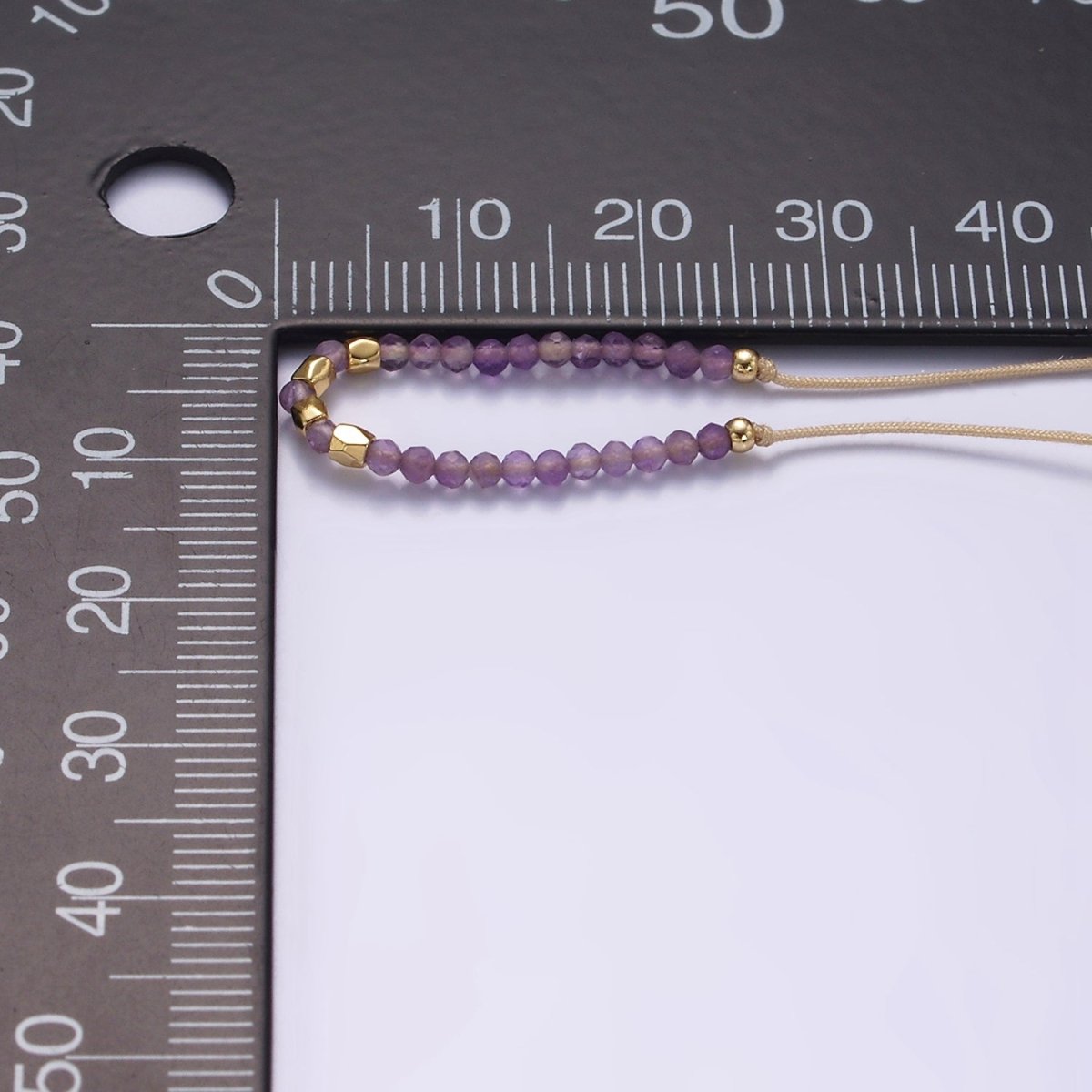 14K Gold Filled Amethyst Multifaceted Beige Rope Adjustable Friendship Bracelet | WA-2187 - WA-2189 Clearance Pricing