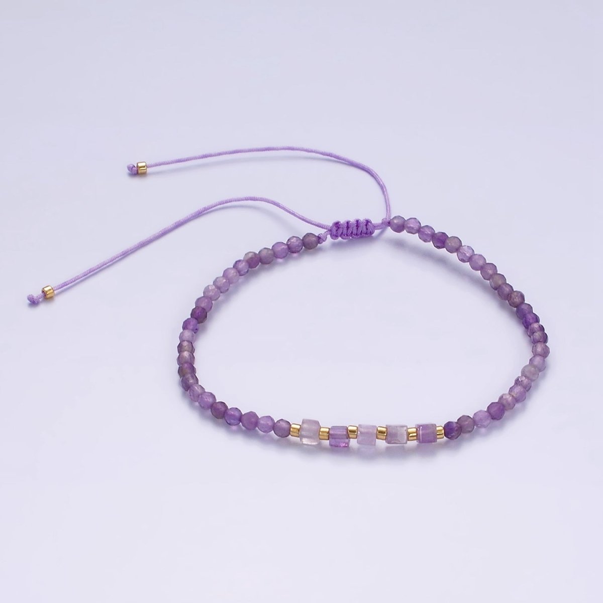 14K Gold Filled Amethyst Multifaceted Purple Rope Adjustable Friendship Bracelet | WA-2007 - WA-2009 Clearance Pricing