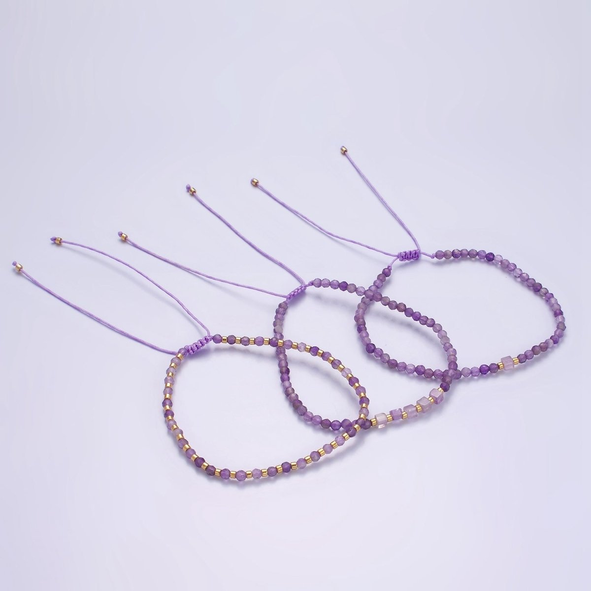 14K Gold Filled Amethyst Multifaceted Purple Rope Adjustable Friendship Bracelet | WA-2007 - WA-2009 Clearance Pricing