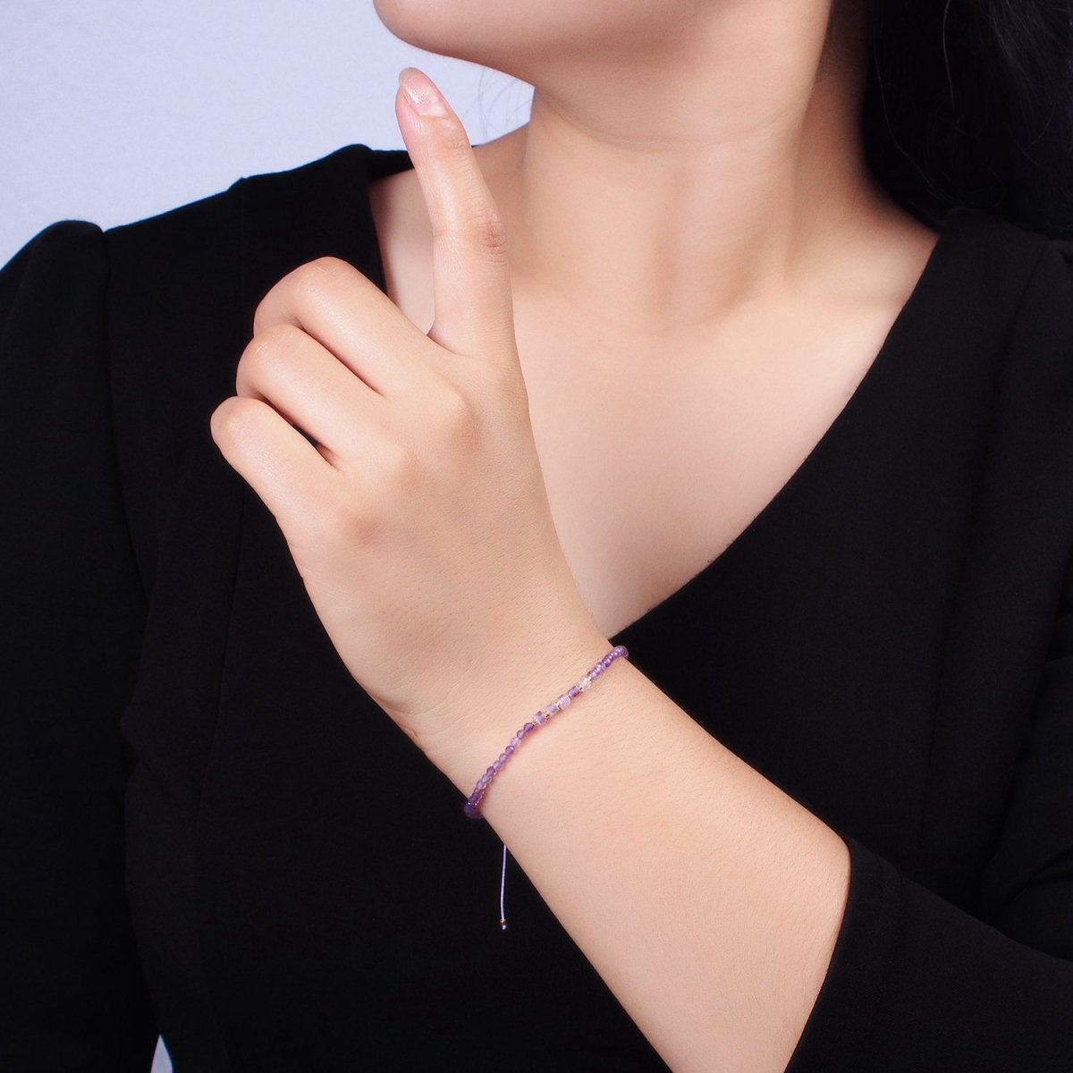 14K Gold Filled Amethyst Multifaceted Purple Rope Adjustable Friendship Bracelet | WA-2007 - WA-2009 Clearance Pricing