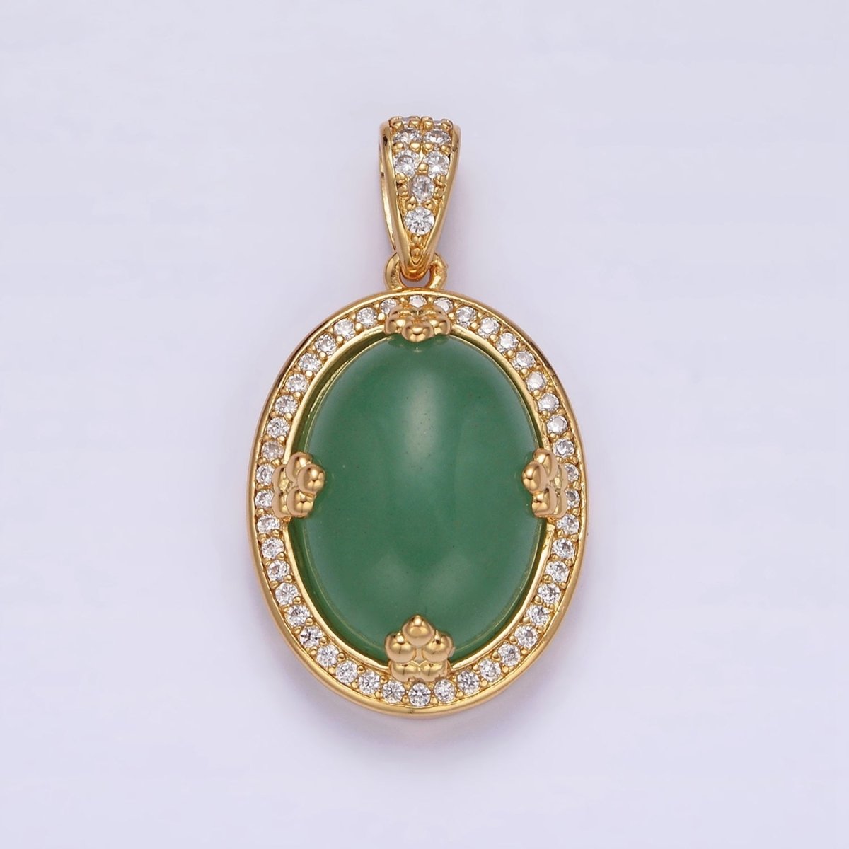 14K Gold Filled Amethyst, Rose Quartz, Aventurine Cabochon  Micro Paved CZ Pendant | AA686 - AA688
