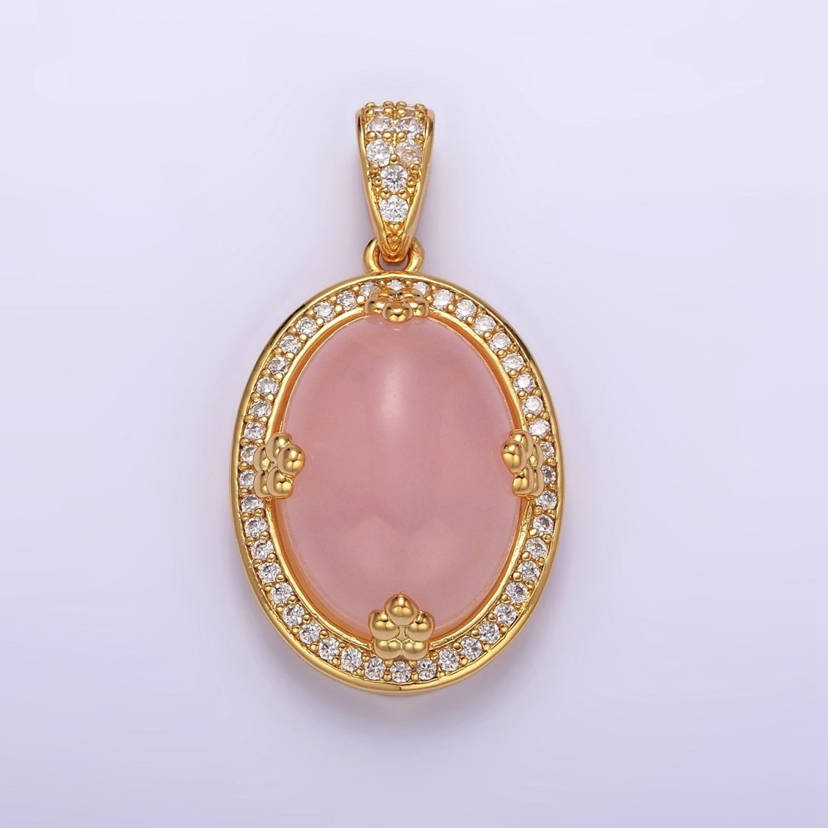 14K Gold Filled Amethyst, Rose Quartz, Aventurine Cabochon  Micro Paved CZ Pendant | AA686 - AA688
