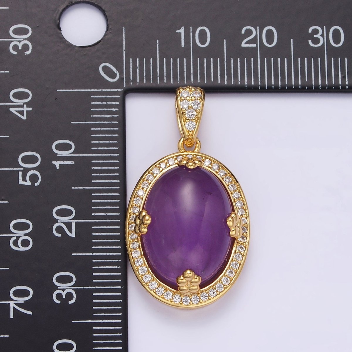 14K Gold Filled Amethyst, Rose Quartz, Aventurine Cabochon  Micro Paved CZ Pendant | AA686 - AA688