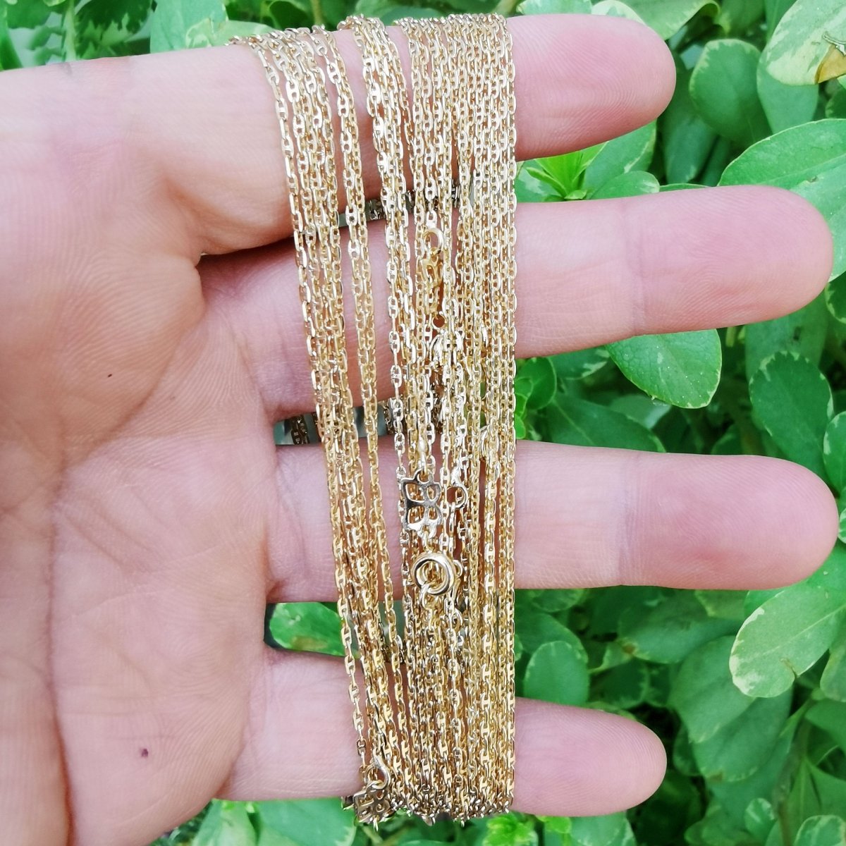 14K Gold Filled Anchor Link Chain, Dainty 1mm Finished Chain Necklace, 17.9 Inches Anchor Necklace w/Spring Rings | CN-795 - DLUXCA
