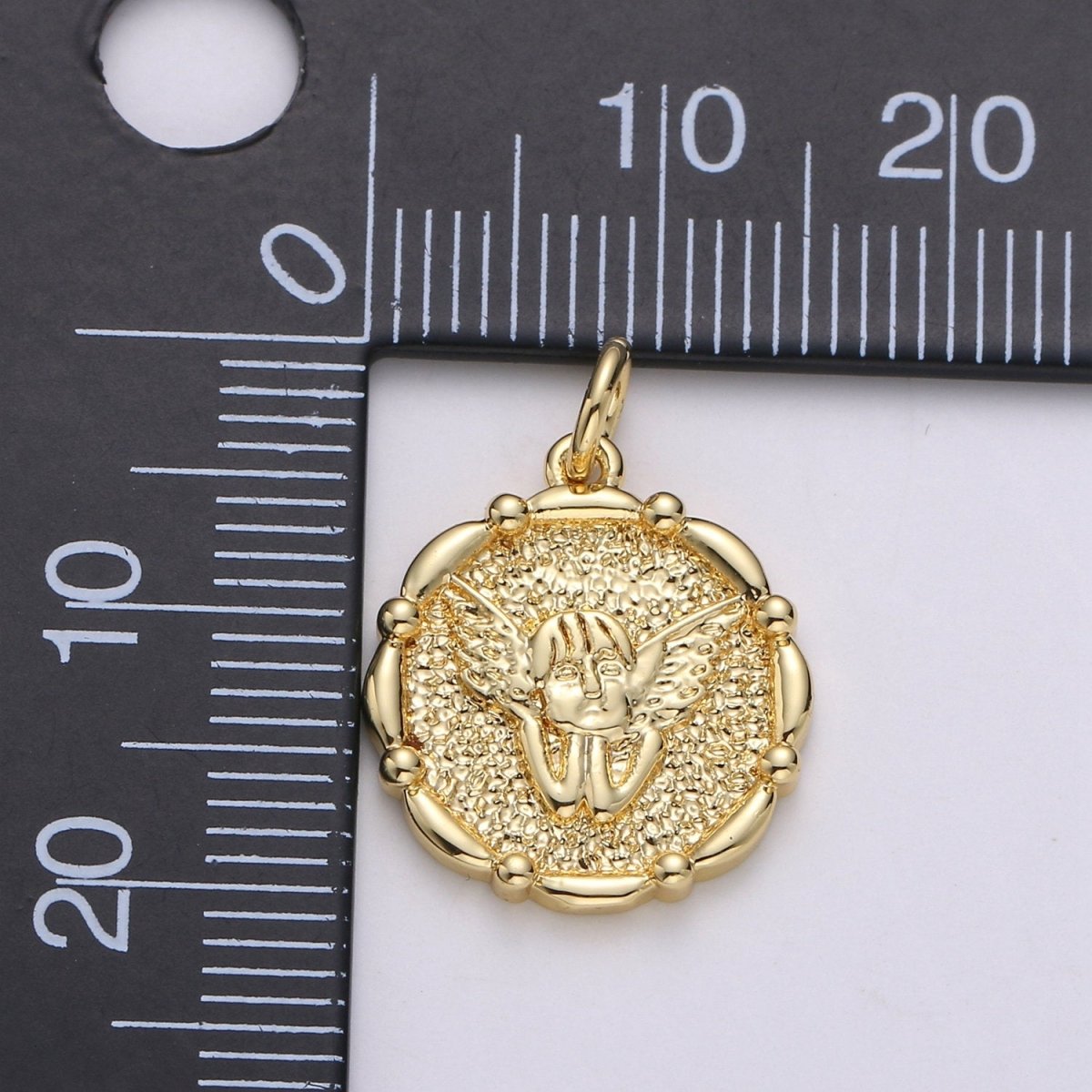14k Gold Filled Angel Pendant Charm, Cherub Pendant Charm, Gold Filled Medallion Charm Round Disc Coin Charm For DIY Jewelry, D-676 - DLUXCA
