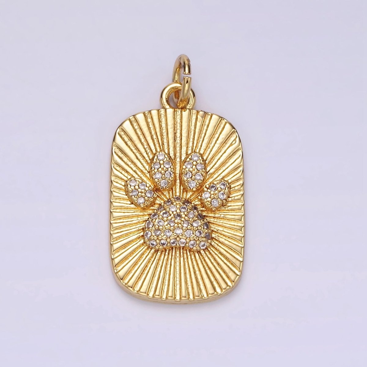 14K Gold Filled Animal Paw Print Micro Paved CZ 30mm Sunburst Tag Charm | N1525