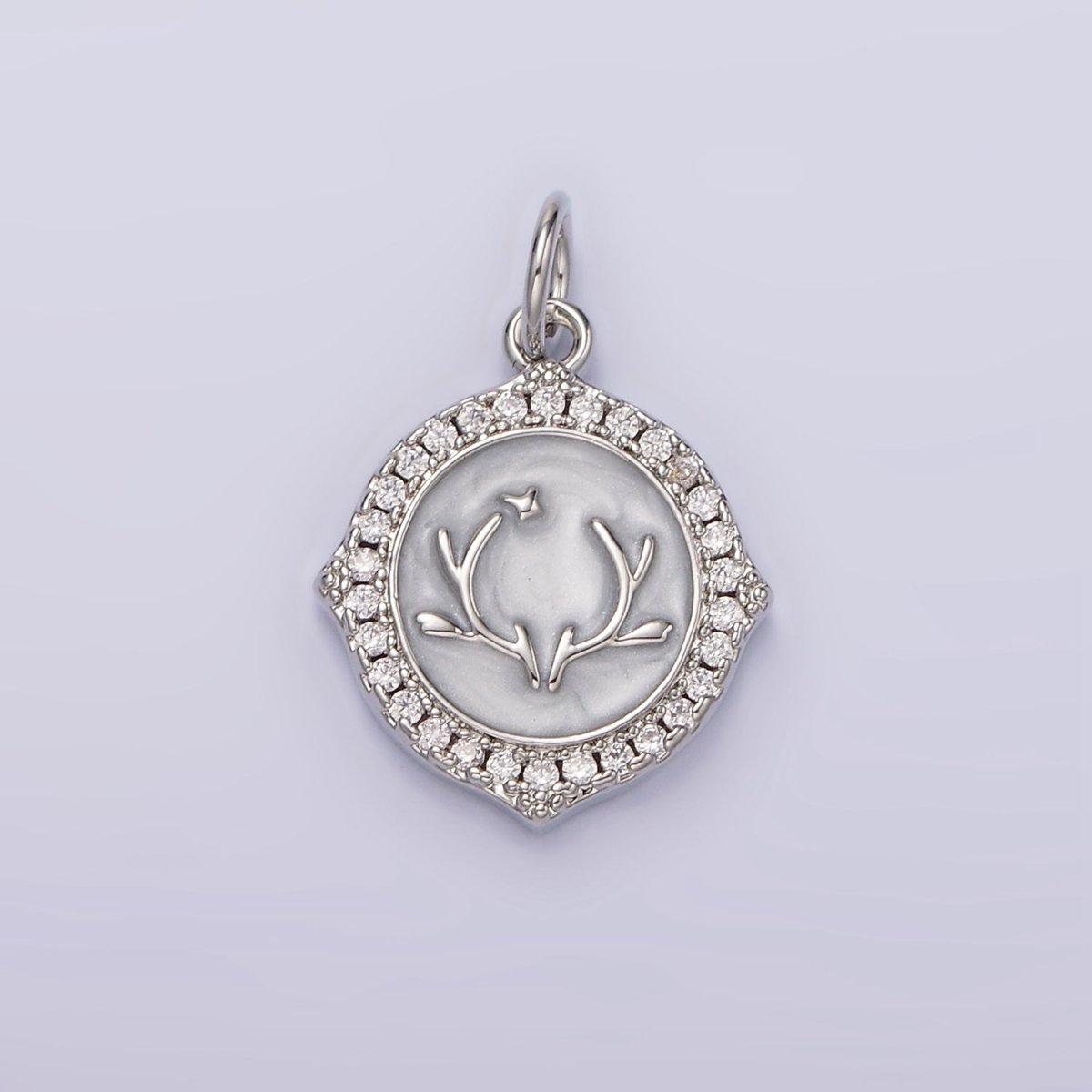 14K Gold Filled Antler Leaf Star Glitter White Enamel Clear CZ Micro Paved Round Charm in Gold & Silver | N1167 N1168