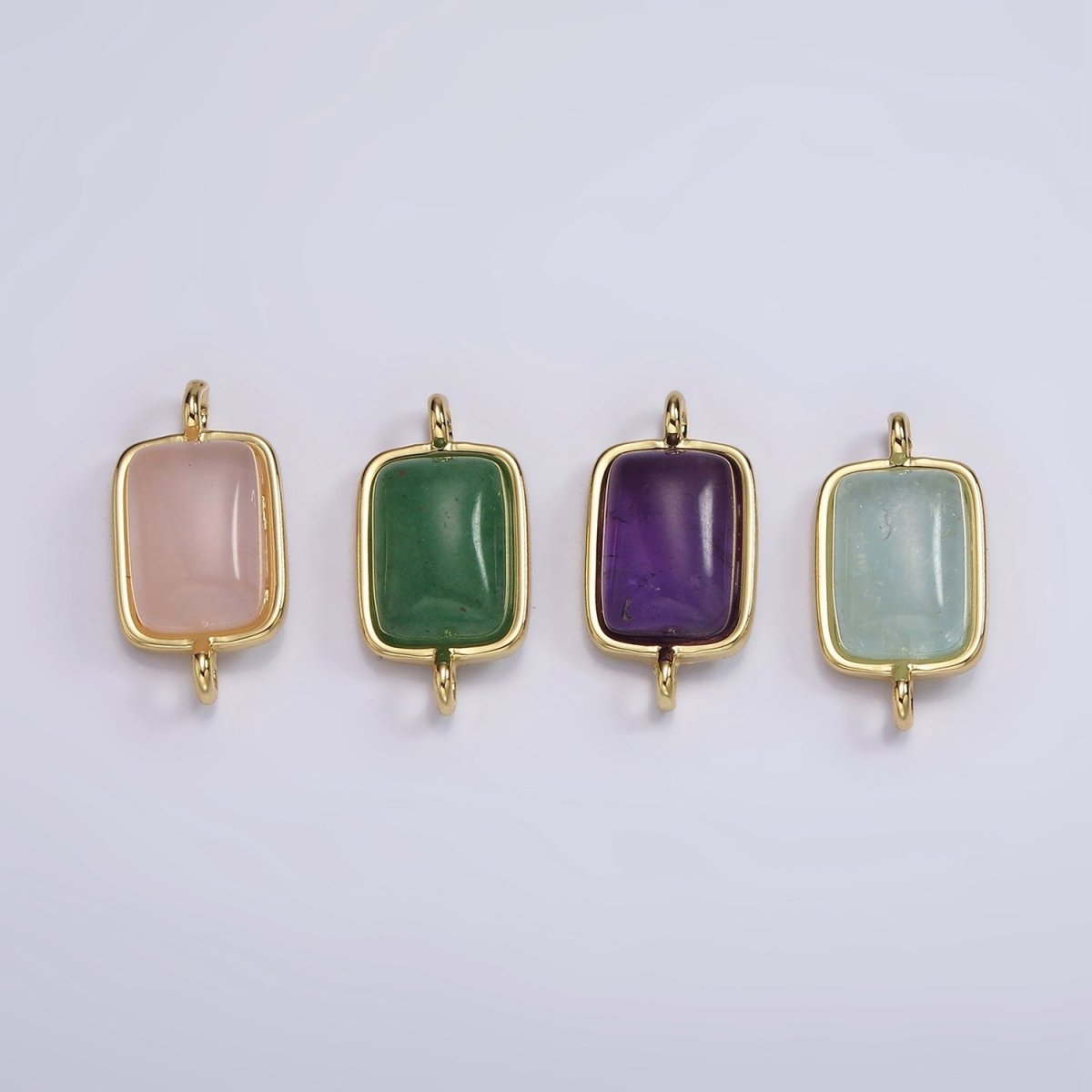 14K Gold Filled Aquamarine, Aventurine, Amethyst, Rose Quartz Bezel Rectangular Connector | G246 - G249