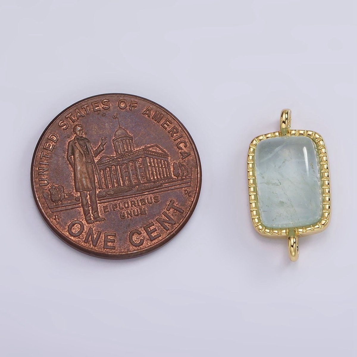 14K Gold Filled Aquamarine, Citrine Gemstone Rectangular Dotted Connector | G255