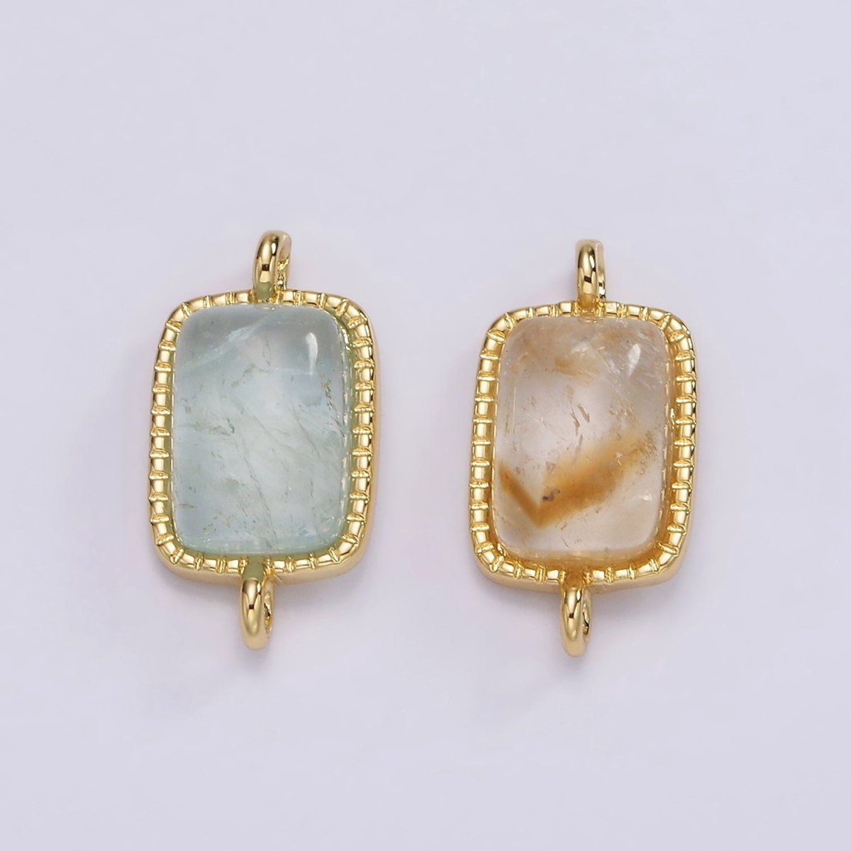 14K Gold Filled Aquamarine, Citrine Gemstone Rectangular Dotted Connector | G255