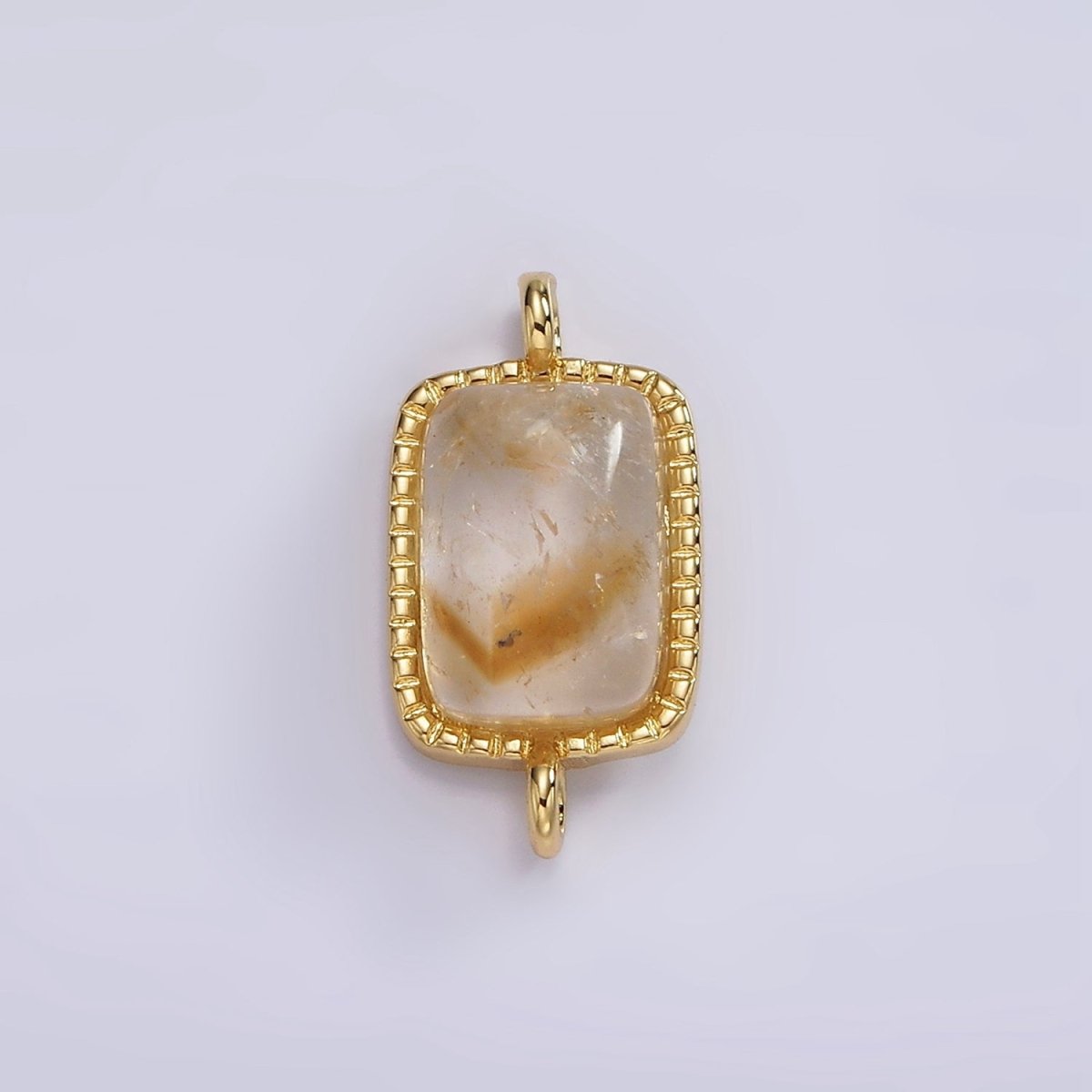 14K Gold Filled Aquamarine, Citrine Gemstone Rectangular Dotted Connector | G255