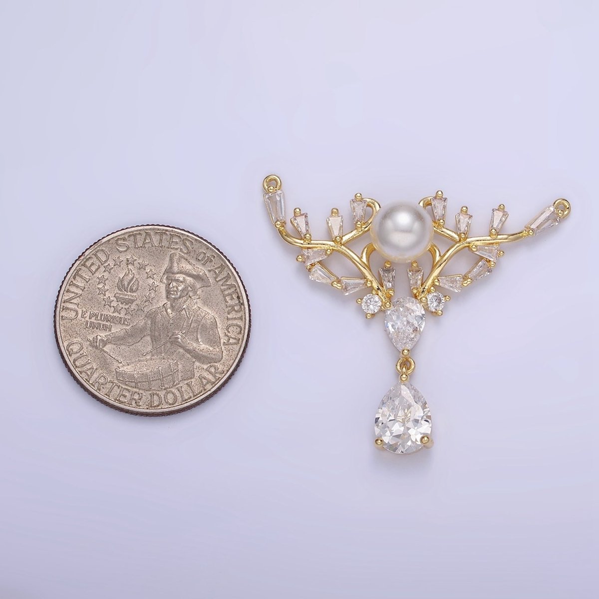 14K Gold Filled Artisan Curved Pearl Baguette Teardrop Drop Connector in Gold & Silver | G283