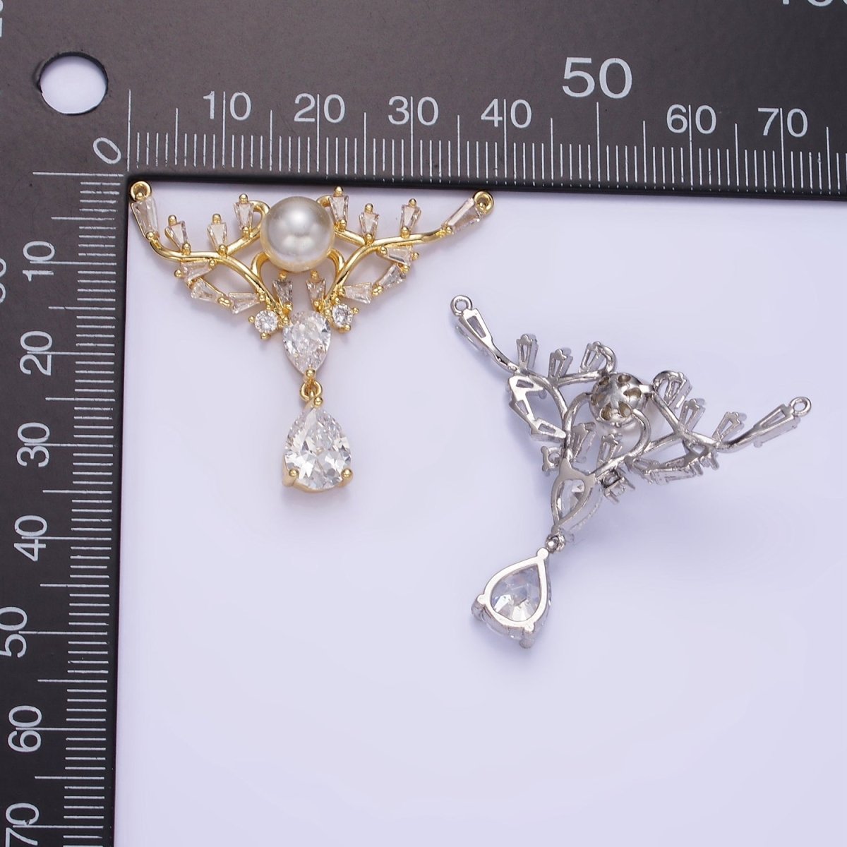 14K Gold Filled Artisan Curved Pearl Baguette Teardrop Drop Connector in Gold & Silver | G283