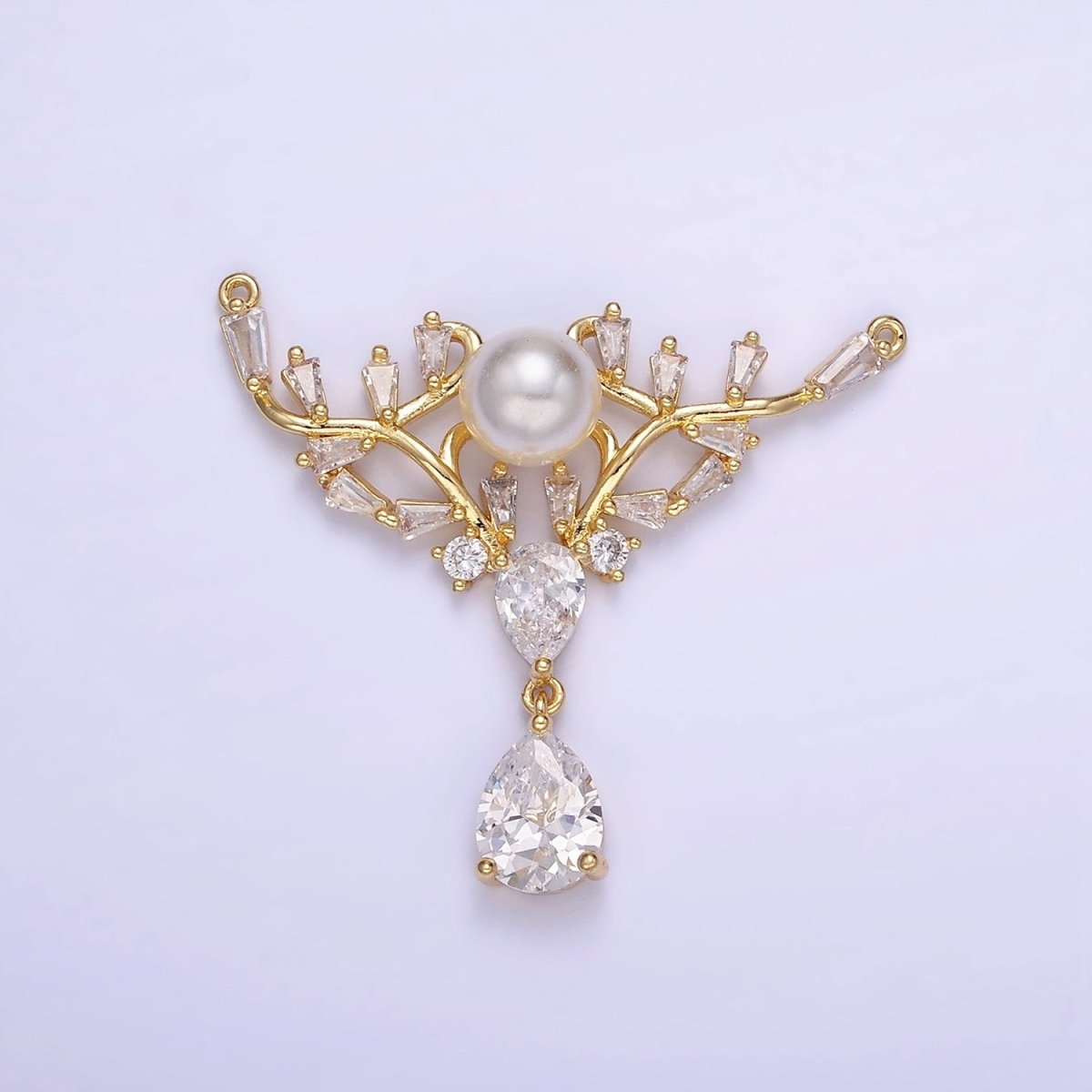 14K Gold Filled Artisan Curved Pearl Baguette Teardrop Drop Connector in Gold & Silver | G283