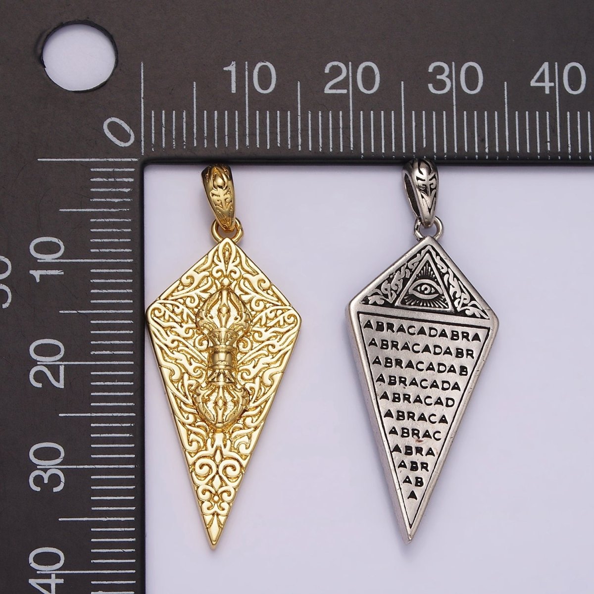 14K Gold Filled Artisan Magician manifestation Charm Double Sided Pendant in Gold & Silver | AH124