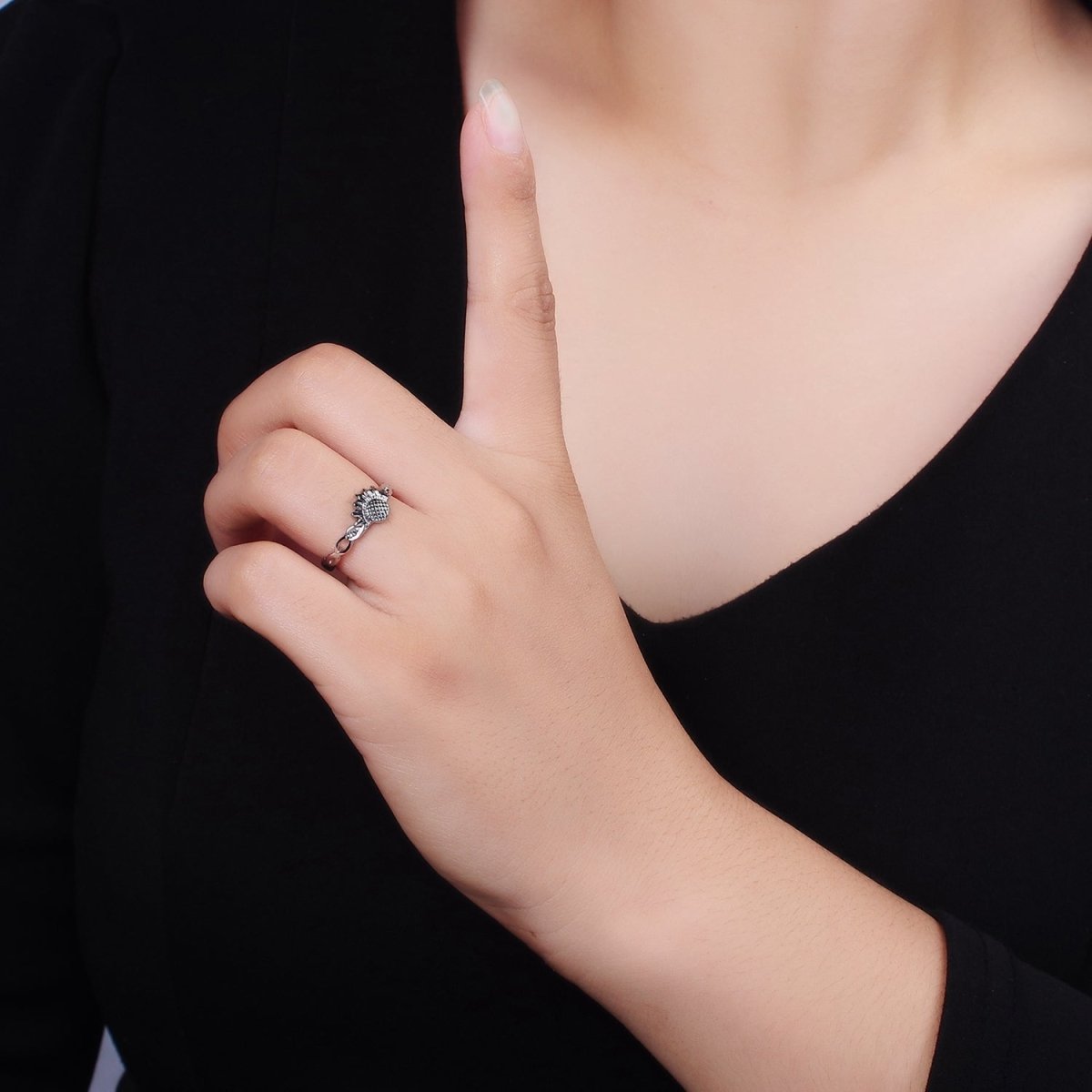 14K Gold Filled Artisan Sunflower Nature Band Ring Set in Silver & Gold | O1064 O1065