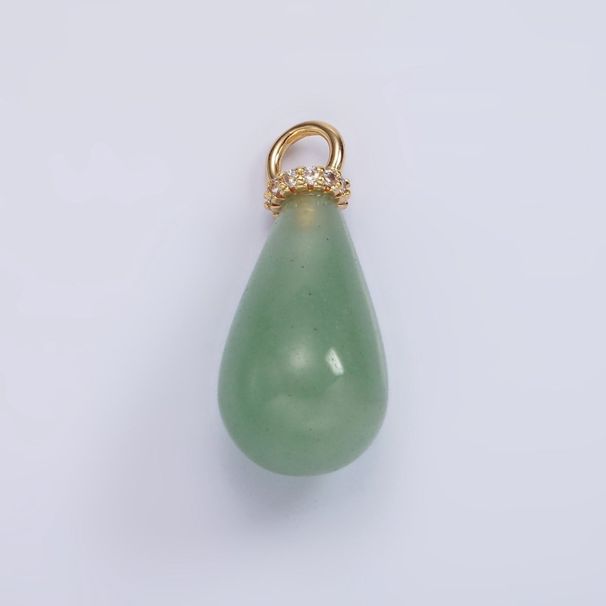 14K Gold Filled Aventurine, Tiger Eye, Rose Quartz Teardrop Drop Micro Paved CZ Charm | AC928 - AC930