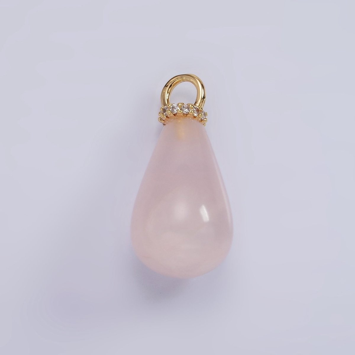 14K Gold Filled Aventurine, Tiger Eye, Rose Quartz Teardrop Drop Micro Paved CZ Charm | AC928 - AC930
