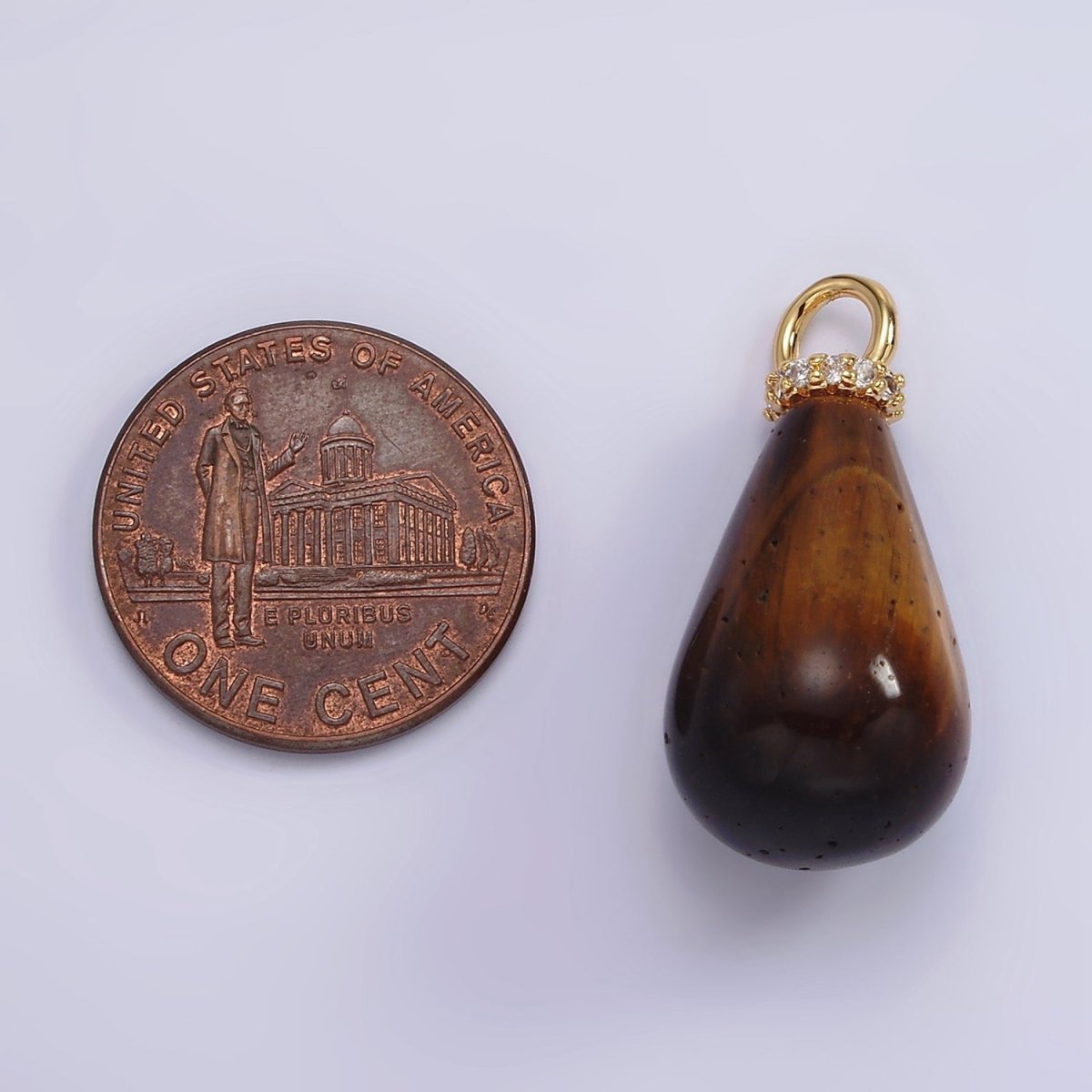 14K Gold Filled Aventurine, Tiger Eye, Rose Quartz Teardrop Drop Micro Paved CZ Charm | AC928 - AC930