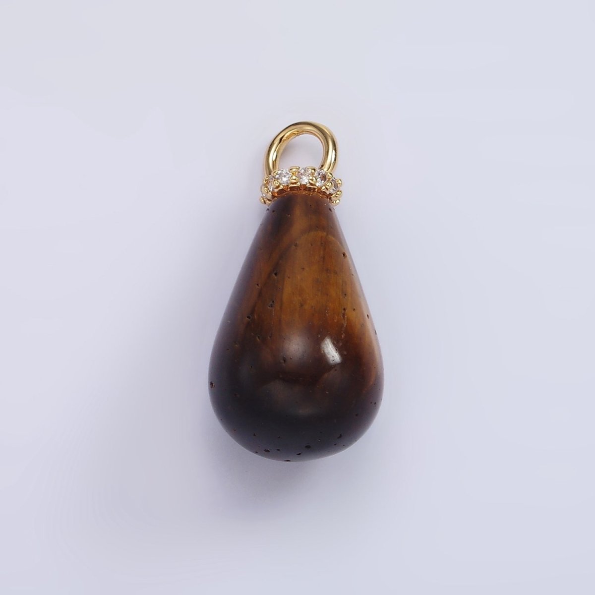 14K Gold Filled Aventurine, Tiger Eye, Rose Quartz Teardrop Drop Micro Paved CZ Charm | AC928 - AC930