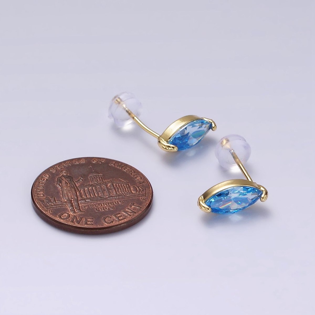 14K Gold Filled Baby Blue, Blue CZ Marquise Stud Earrings | V057 V058
