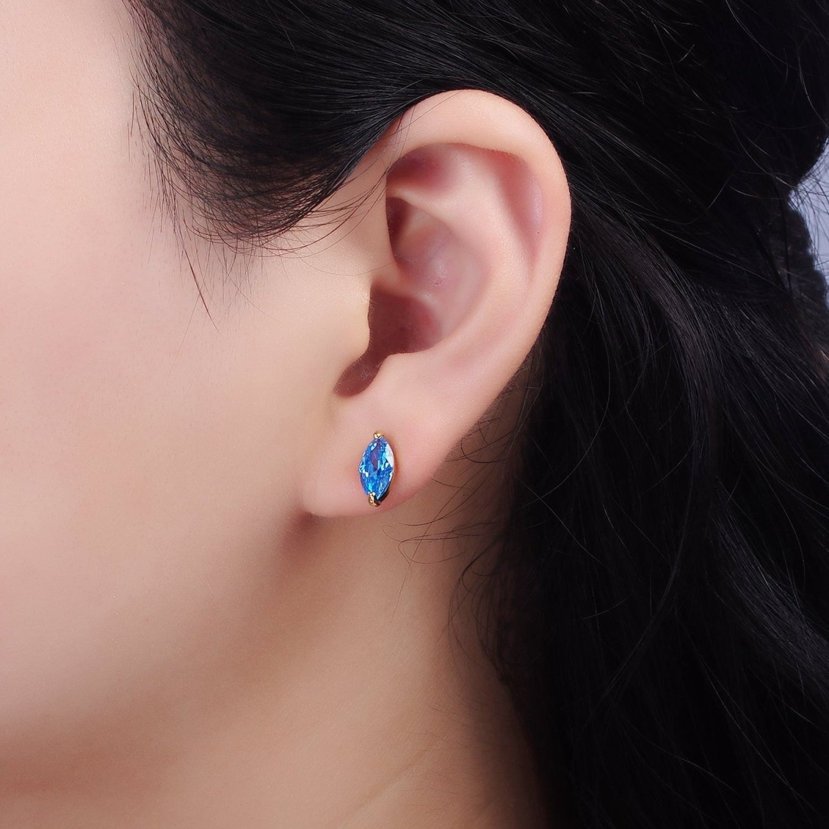 14K Gold Filled Baby Blue, Blue CZ Marquise Stud Earrings | V057 V058
