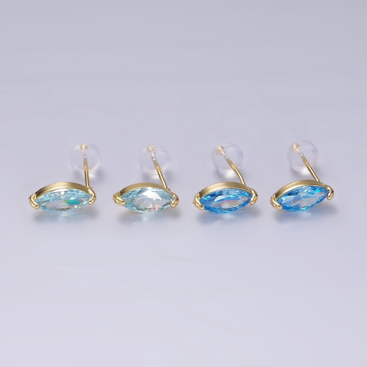 14K Gold Filled Baby Blue, Blue CZ Marquise Stud Earrings | V057 V058