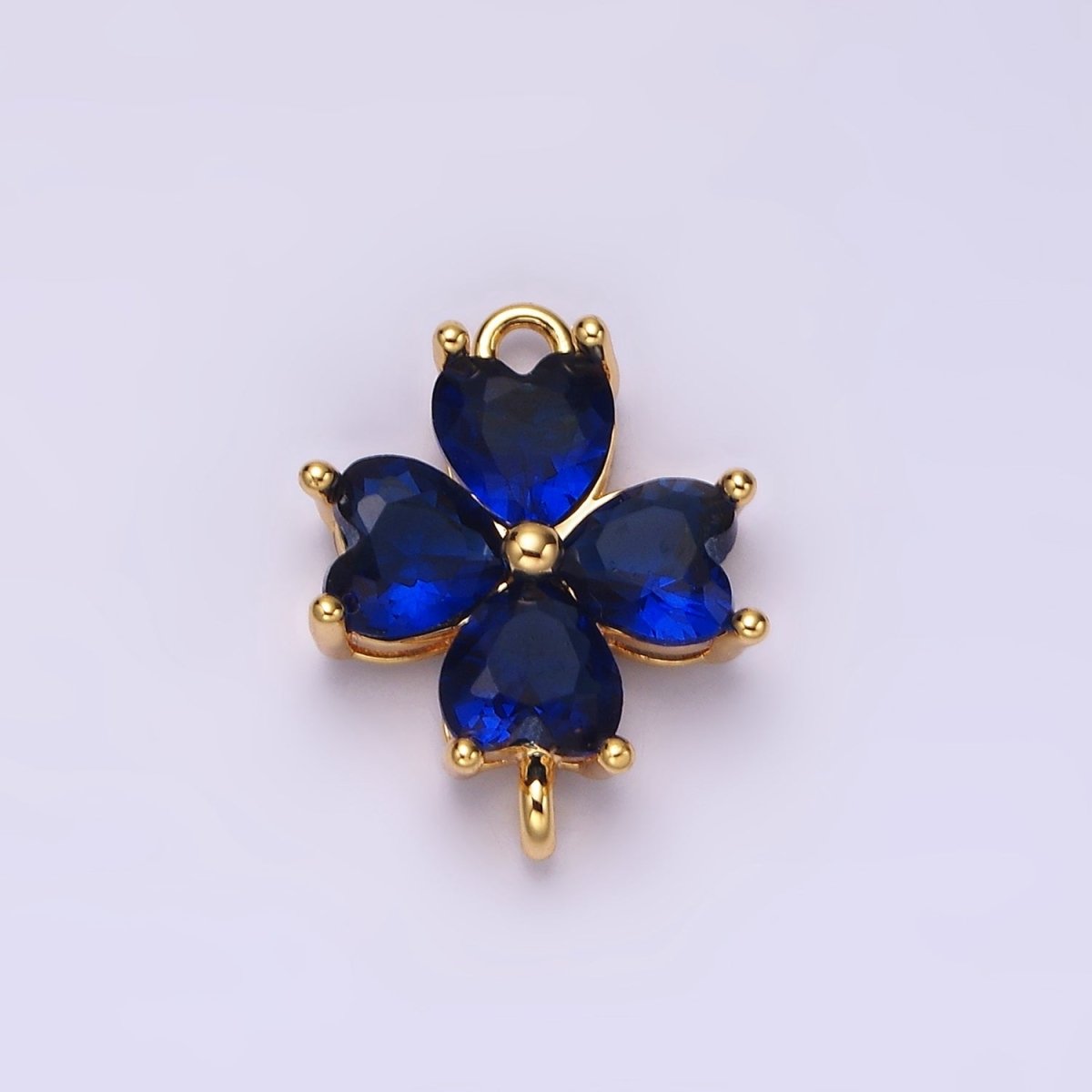 14K Gold Filled Baby Blue, Teal, Blue, Mint, Green, Dark Blue, Fuchsia CZ Heart Petal Flower Connector in Gold & Silver | G-203 - G-216