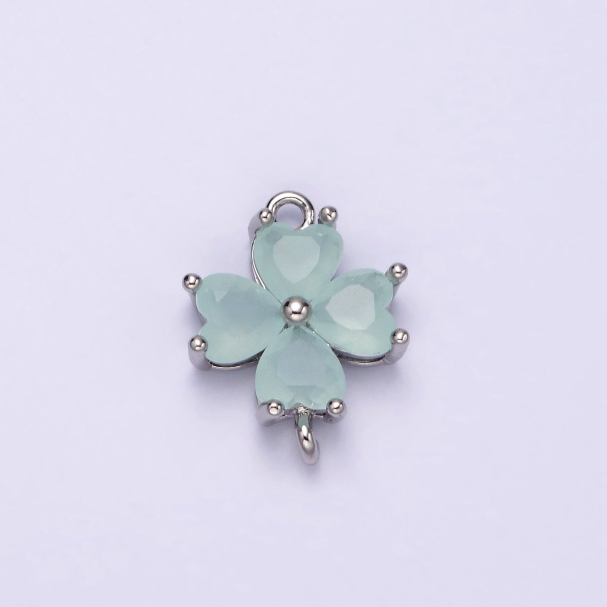14K Gold Filled Baby Blue, Teal, Blue, Mint, Green, Dark Blue, Fuchsia CZ Heart Petal Flower Connector in Gold & Silver | G-203 - G-216