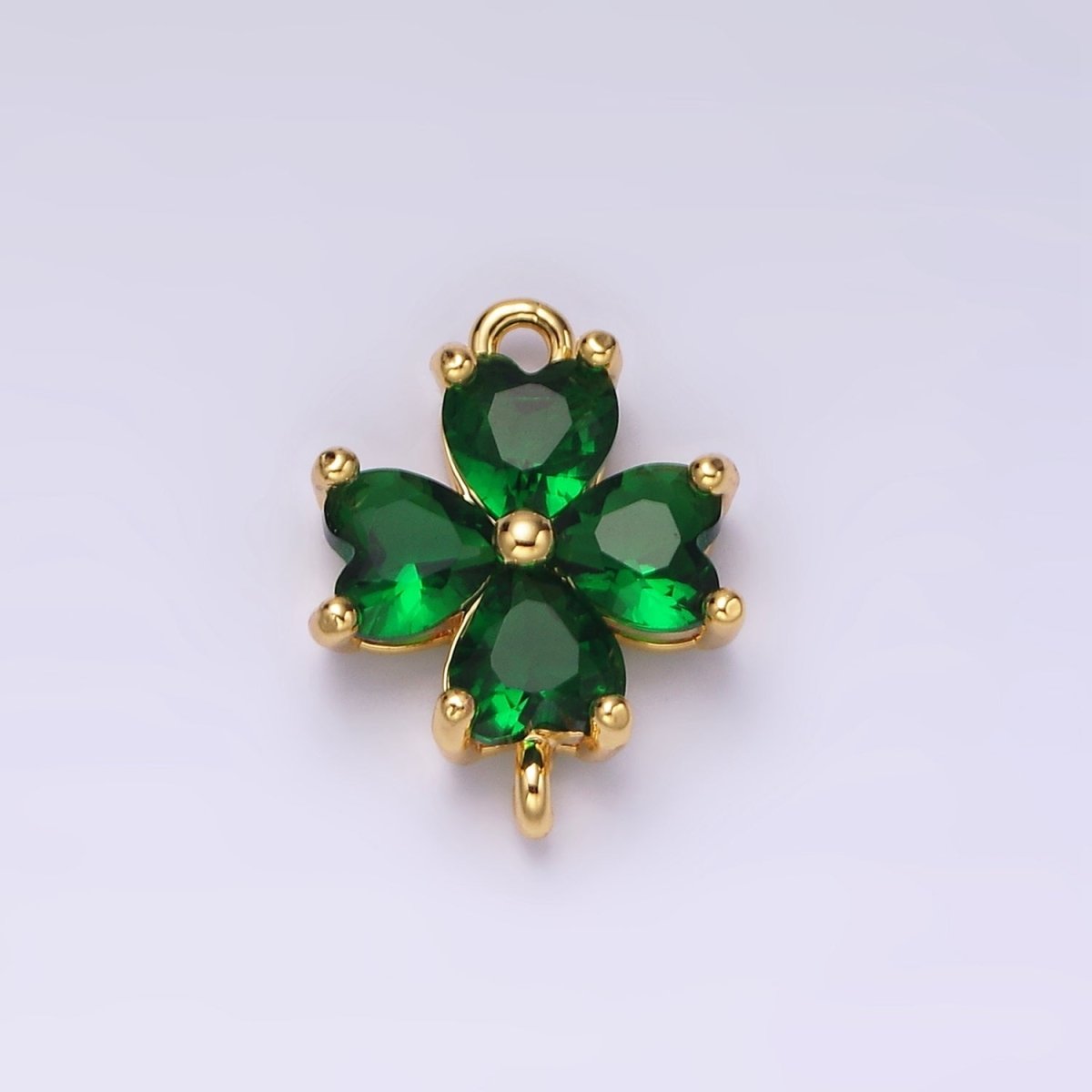 14K Gold Filled Baby Blue, Teal, Blue, Mint, Green, Dark Blue, Fuchsia CZ Heart Petal Flower Connector in Gold & Silver | G-203 - G-216