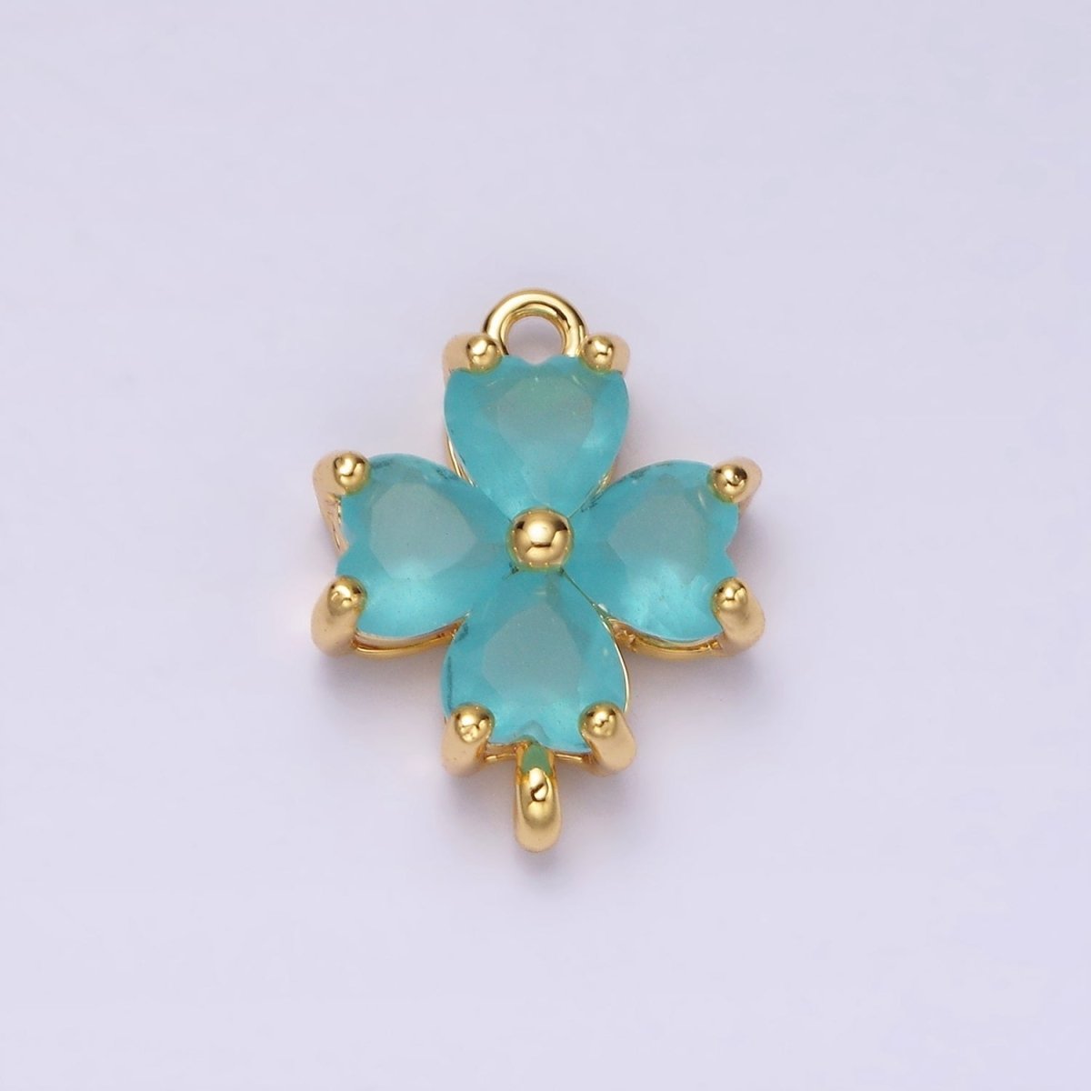 14K Gold Filled Baby Blue, Teal, Blue, Mint, Green, Dark Blue, Fuchsia CZ Heart Petal Flower Connector in Gold & Silver | G-203 - G-216