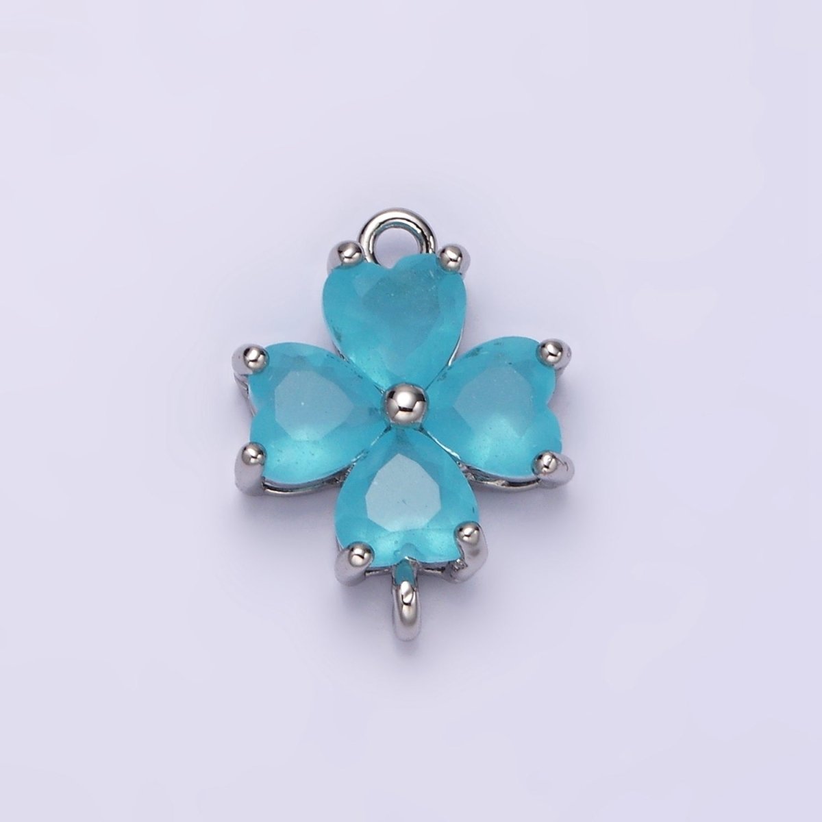 14K Gold Filled Baby Blue, Teal, Blue, Mint, Green, Dark Blue, Fuchsia CZ Heart Petal Flower Connector in Gold & Silver | G-203 - G-216
