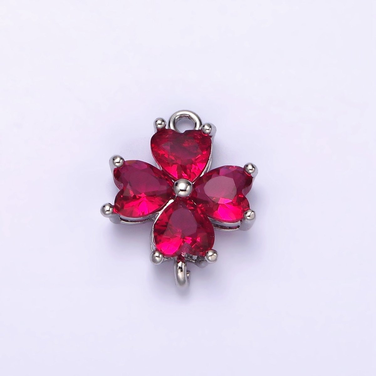14K Gold Filled Baby Blue, Teal, Blue, Mint, Green, Dark Blue, Fuchsia CZ Heart Petal Flower Connector in Gold & Silver | G-203 - G-216