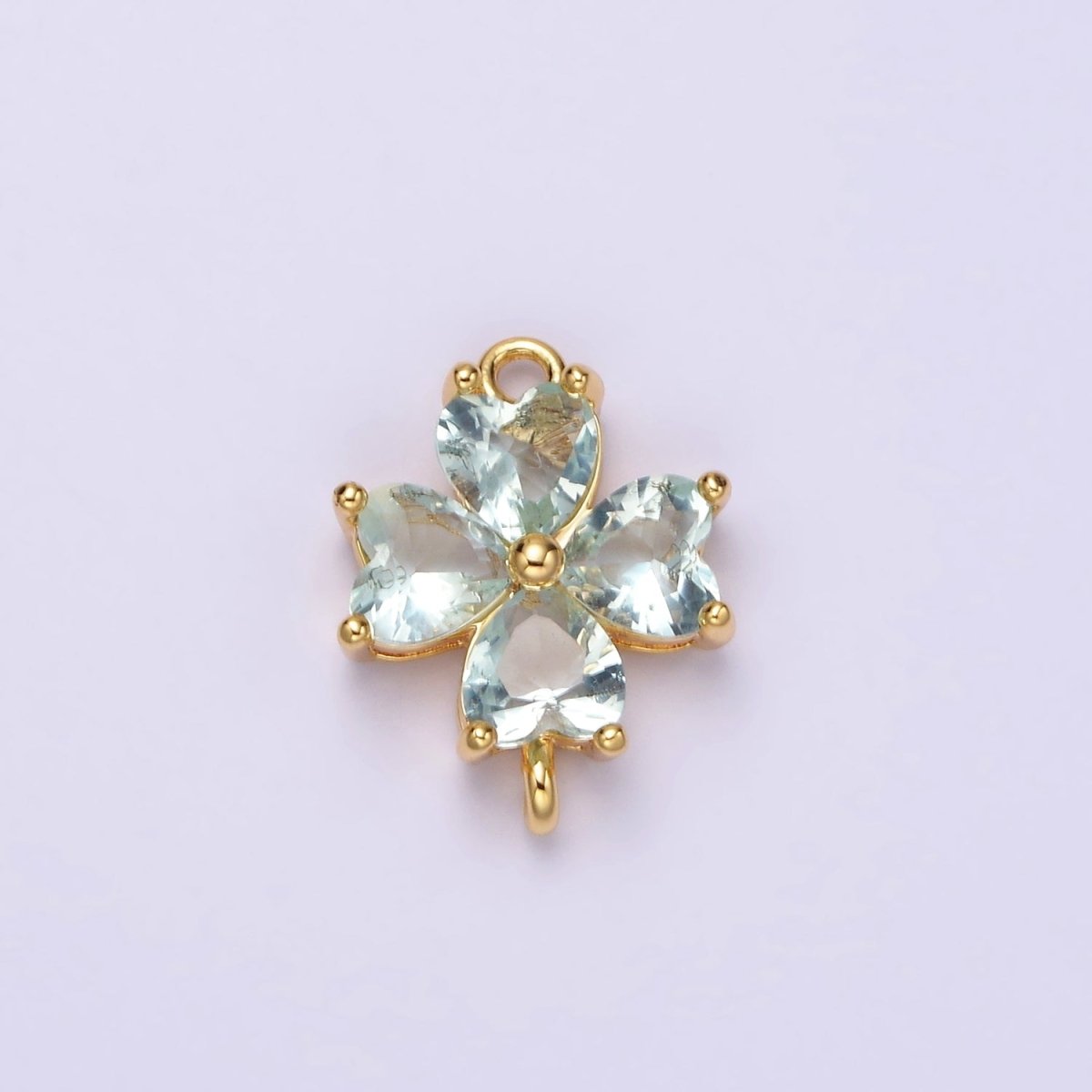 14K Gold Filled Baby Blue, Teal, Blue, Mint, Green, Dark Blue, Fuchsia CZ Heart Petal Flower Connector in Gold & Silver | G-203 - G-216