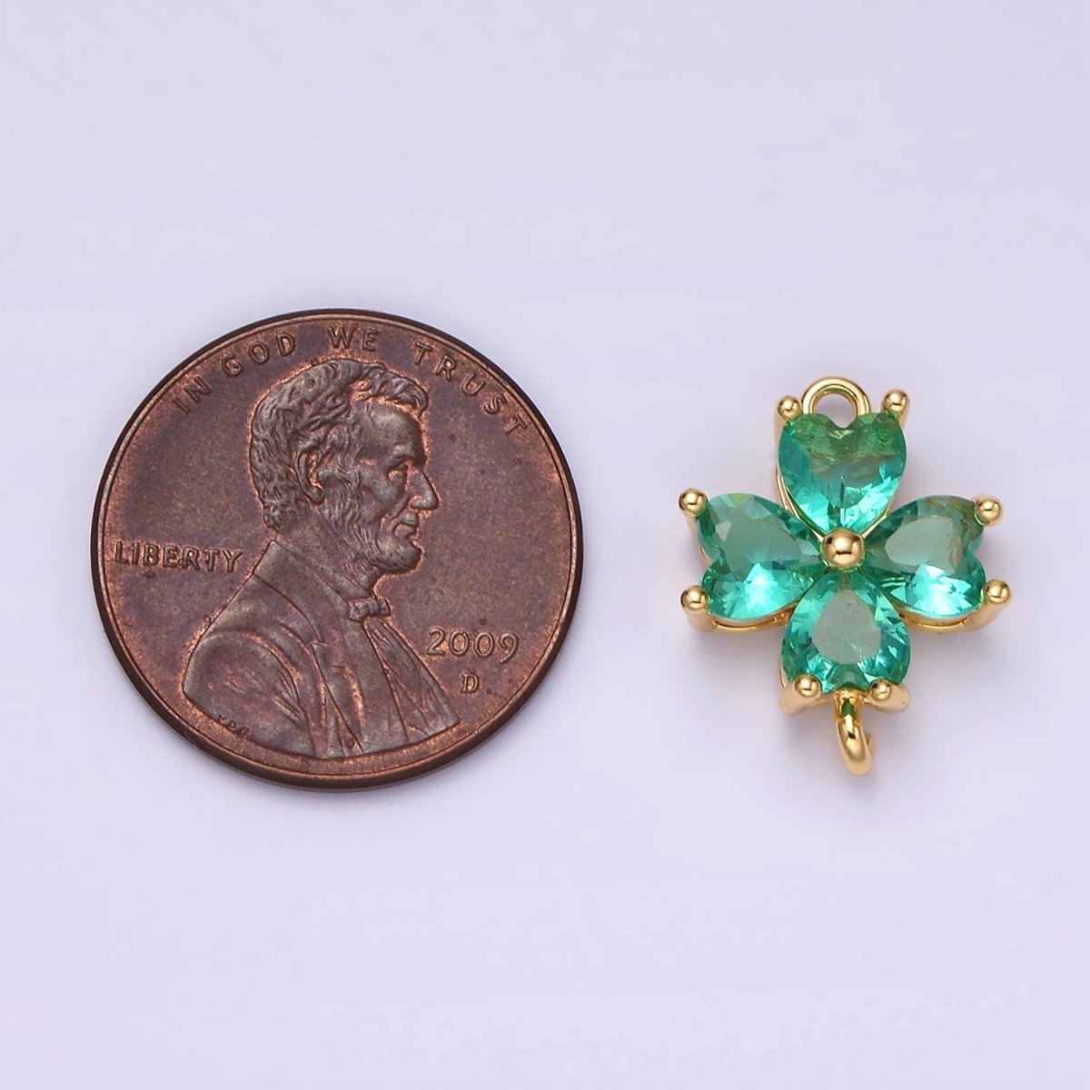 14K Gold Filled Baby Blue, Teal, Blue, Mint, Green, Dark Blue, Fuchsia CZ Heart Petal Flower Connector in Gold & Silver | G-203 - G-216