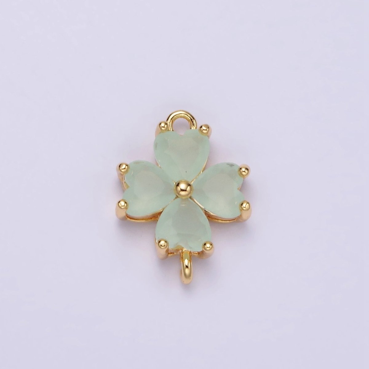 14K Gold Filled Baby Blue, Teal, Blue, Mint, Green, Dark Blue, Fuchsia CZ Heart Petal Flower Connector in Gold & Silver | G-203 - G-216