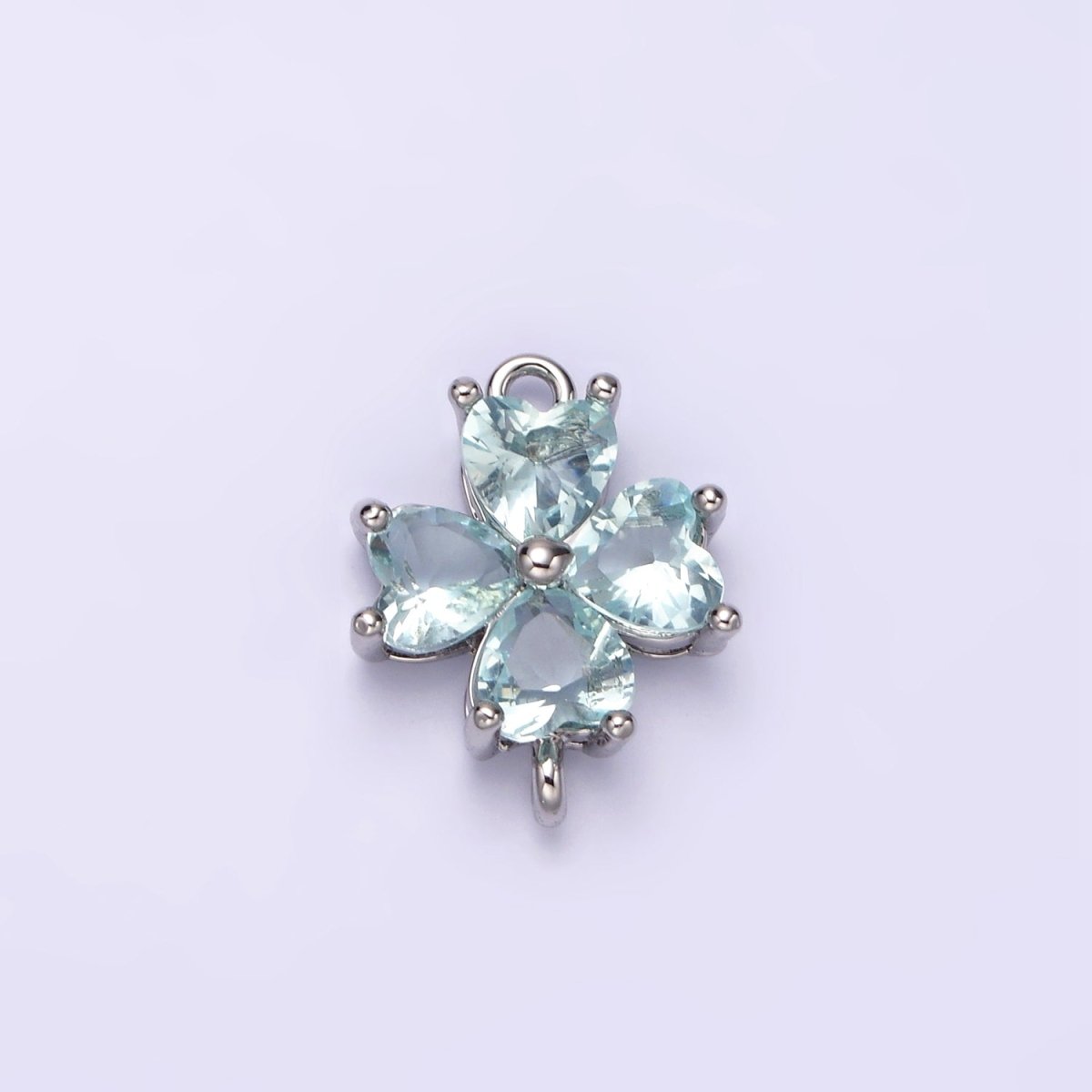 14K Gold Filled Baby Blue, Teal, Blue, Mint, Green, Dark Blue, Fuchsia CZ Heart Petal Flower Connector in Gold & Silver | G-203 - G-216