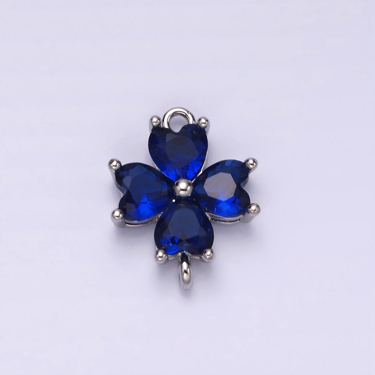 14K Gold Filled Baby Blue, Teal, Blue, Mint, Green, Dark Blue, Fuchsia CZ Heart Petal Flower Connector in Gold & Silver | G-203 - G-216