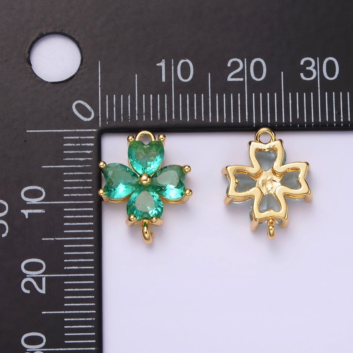 14K Gold Filled Baby Blue, Teal, Blue, Mint, Green, Dark Blue, Fuchsia CZ Heart Petal Flower Connector in Gold & Silver | G-203 - G-216