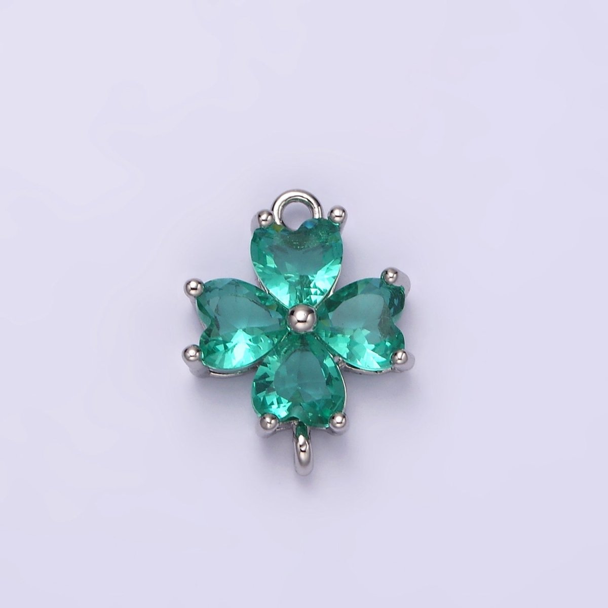 14K Gold Filled Baby Blue, Teal, Blue, Mint, Green, Dark Blue, Fuchsia CZ Heart Petal Flower Connector in Gold & Silver | G-203 - G-216
