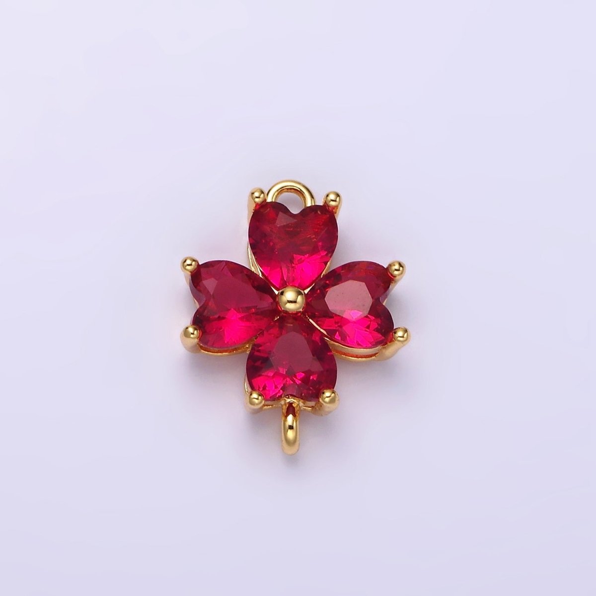 14K Gold Filled Baby Blue, Teal, Blue, Mint, Green, Dark Blue, Fuchsia CZ Heart Petal Flower Connector in Gold & Silver | G-203 - G-216