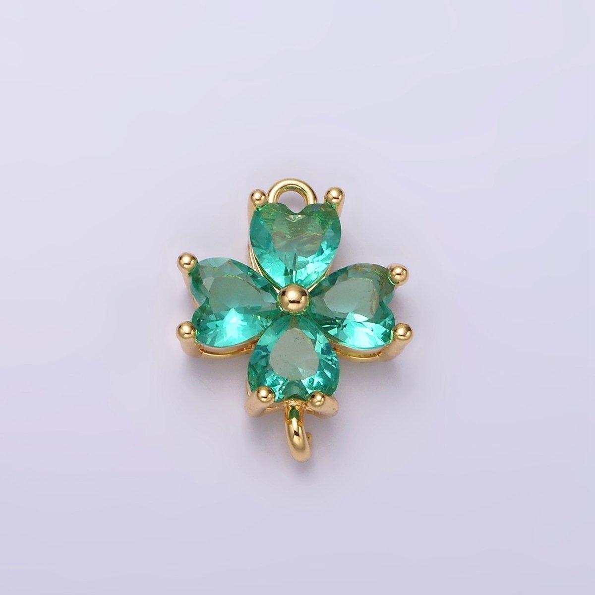 14K Gold Filled Baby Blue, Teal, Blue, Mint, Green, Dark Blue, Fuchsia CZ Heart Petal Flower Connector in Gold & Silver | G-203 - G-216