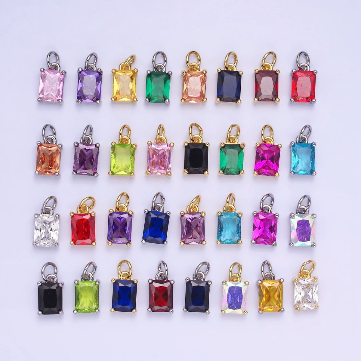 14K Gold Filled Baguette CZ Birthstone Add-On Charm in Gold & Silver | W729 - W744