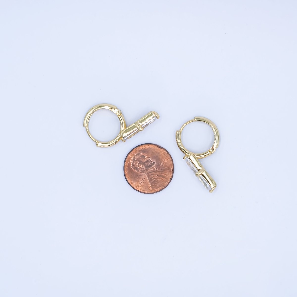 14K Gold Filled Baguette CZ Drop Huggie Earrings | AD1189 - DLUXCA